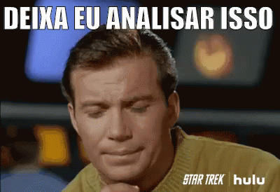 gif de um homem passando a mão no queixo, com expressão de análise. O gif também mostra o texto